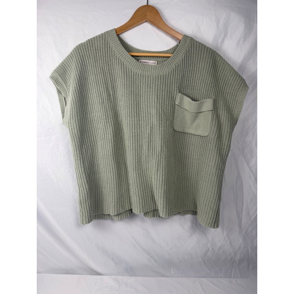 Sincerely Jules Size XL Sage Green Sleeveless Knit Sweater Pocket Top